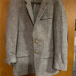 VINTAGE Classic Tan Herringbone Blazer 100% Wool